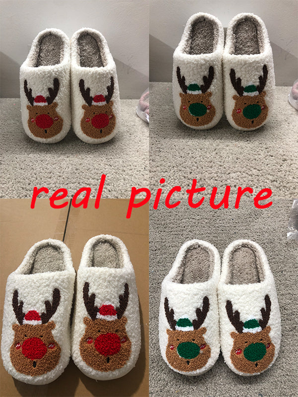 Christmas Shoes Winter Home Slippers Elk Soft Cozy Bedroom Slipper Slip On House Shoes