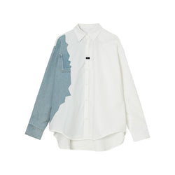 Japanese Shirt Jacket Male Korean Version Of The New Wave Of New Stitching Design Elements Long-Sleeved White Shirt