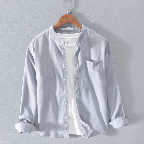Fashion Stand-Up Collar Solid Color Simple Youth Long-Sleeved Cotton Shirt