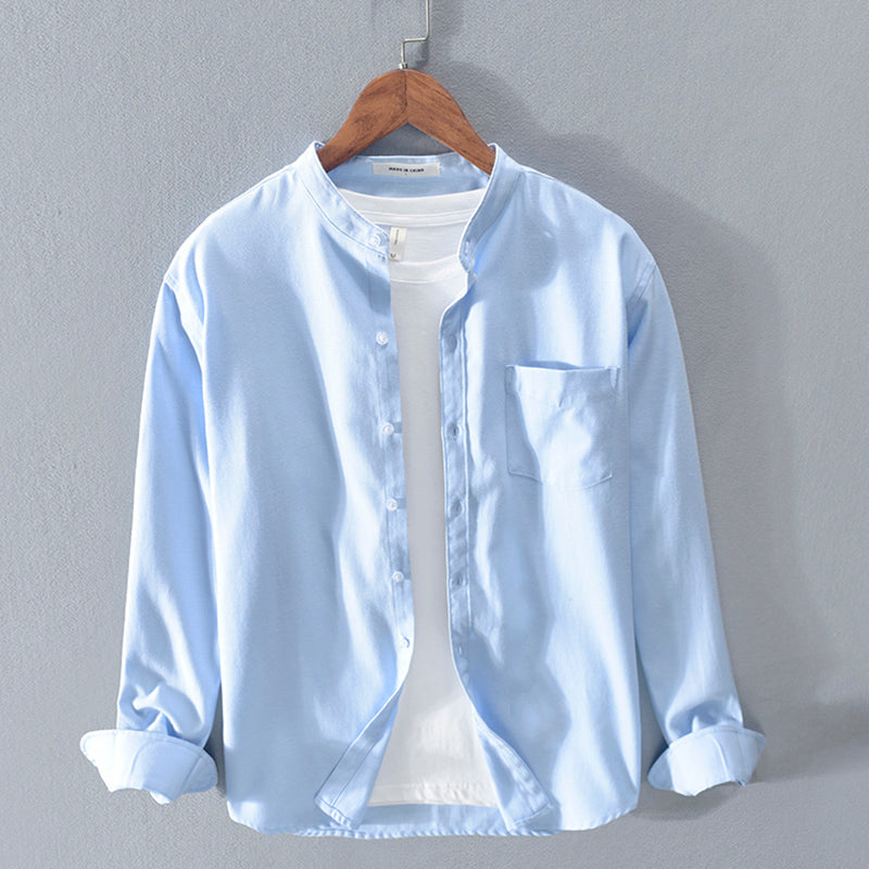 Fashion Stand-Up Collar Solid Color Simple Youth Long-Sleeved Cotton Shirt