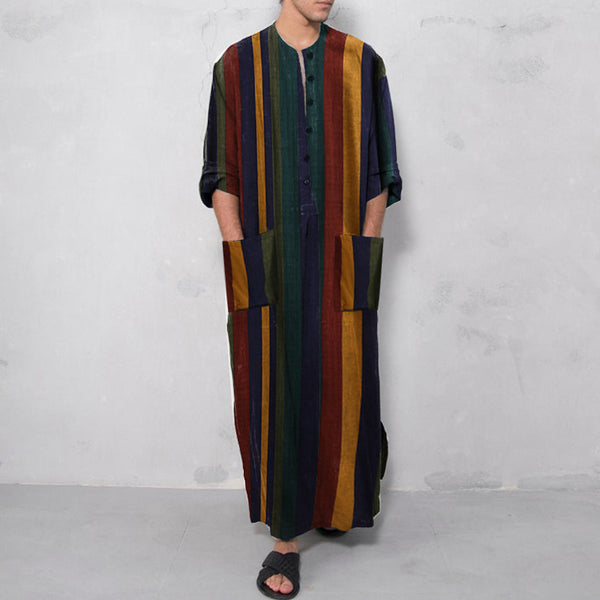 Buy Arab Striped Printed Muslim Men's Robe - Retro Style for Classic Elegance