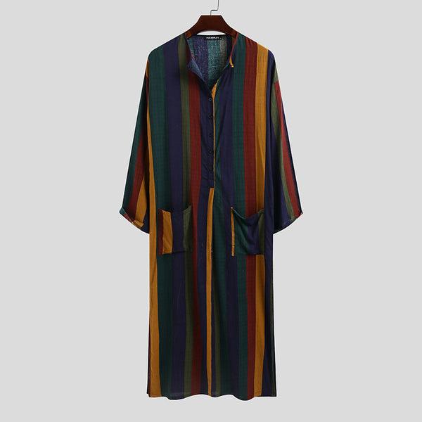 Buy Arab Striped Printed Muslim Men's Robe - Retro Style for Classic Elegance