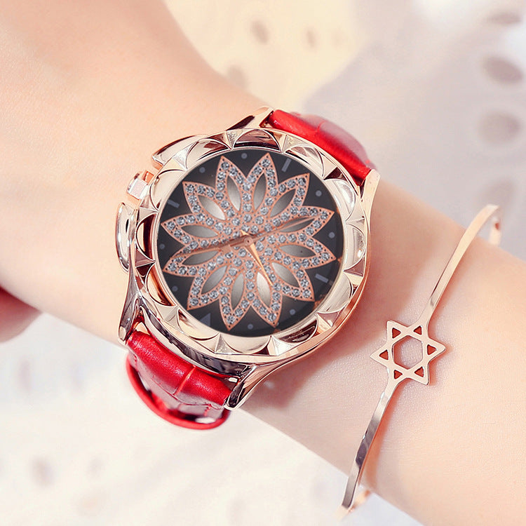 Luxurious Rotating Dial Leather Wrist Watch