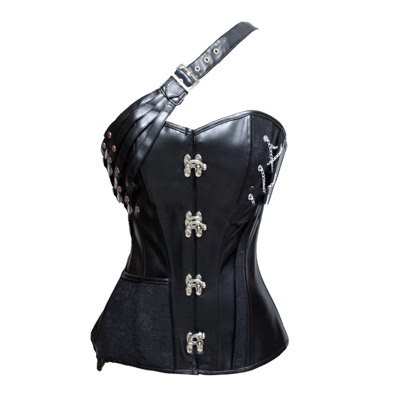 Leather Stitching Patterned Cloth Corset