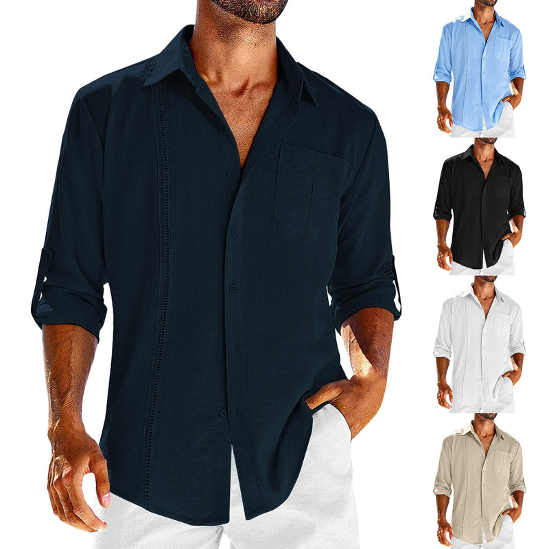 Buy Casual Long Sleeve Shirt - Stylish Menswear with Pocket, Lace Polo Collar, and Solid Color Buttons at EpicMustHaves