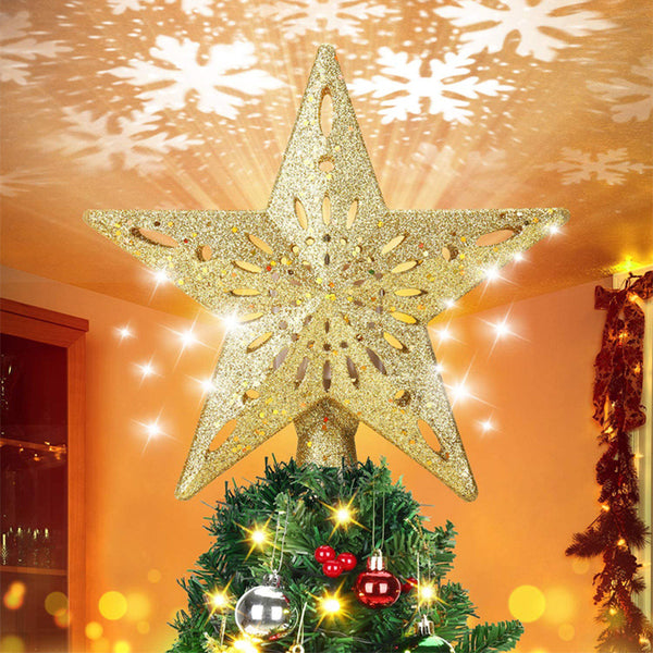 Buy Christmas Tree Topper Star - Lighted 3D Glitter Silver Snow Tree Toppers