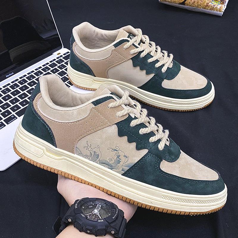 Lace-up Casual Shoes Men Soft Thick Sole Fashion Comfortable Breathable Flats Sneakers Student Platform Outdoor Walking Shoes