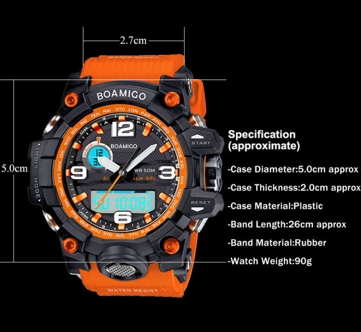 Buy BOAMIGO Men's Sports Watch F5100 - Dual Display, Analog-Digital, 50M Waterproof 