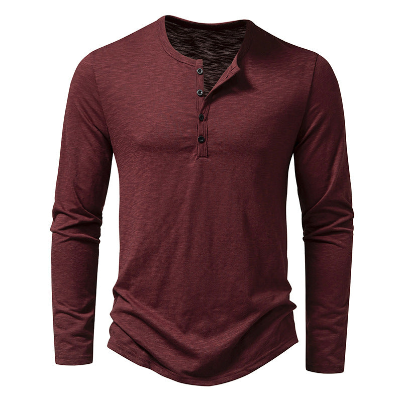 Buy Men's Long Sleeve T-shirt with Henry Collar - Stylish Tops