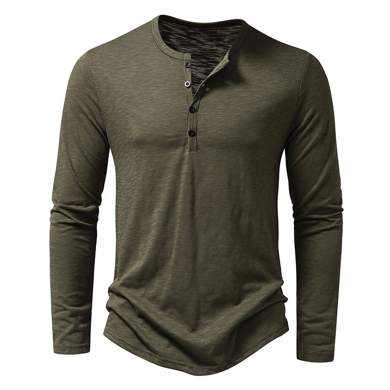 Buy Men's Long Sleeve T-shirt with Henry Collar - Stylish Tops