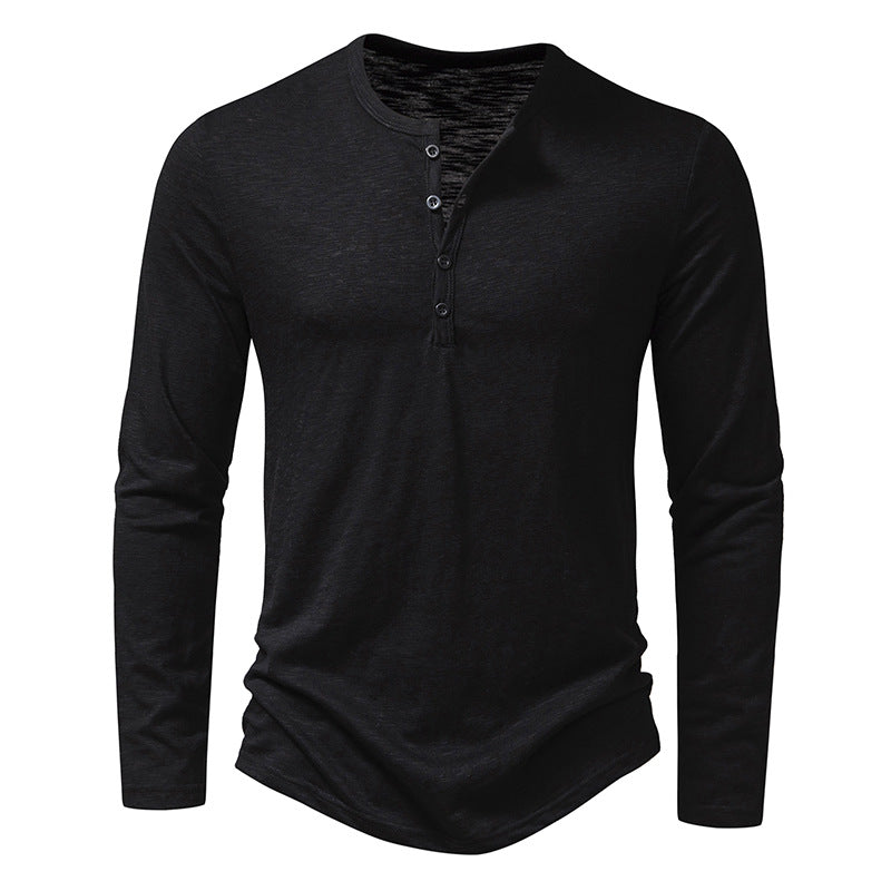 Buy Men's Long Sleeve T-shirt with Henry Collar - Stylish Tops