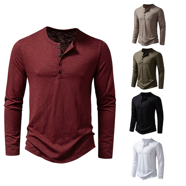 Buy Men's Long Sleeve T-shirt with Henry Collar - Stylish Tops