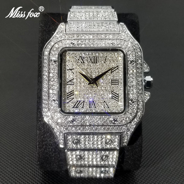 Buy MISSFOX Ice Out Square Watch for Men - Luxury Diamond Timepiece