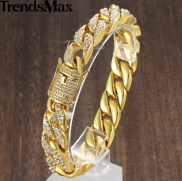 Buy Miami Curb Cuban Chain Bracelet For Men Gold - Trendy Accessories 