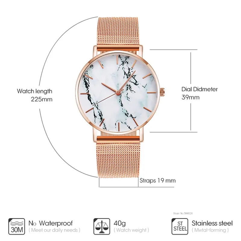 Buy Rose Gold Mesh Band Marble Watch - Elegant Timepiece | EpicMustHaves