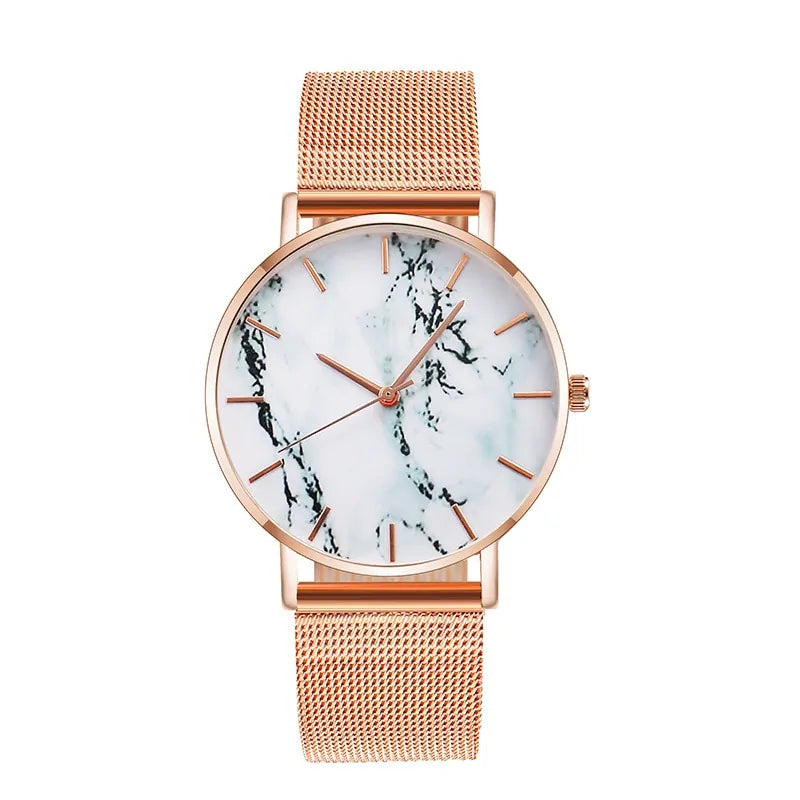 Buy Rose Gold Mesh Band Marble Watch - Elegant Timepiece | EpicMustHaves